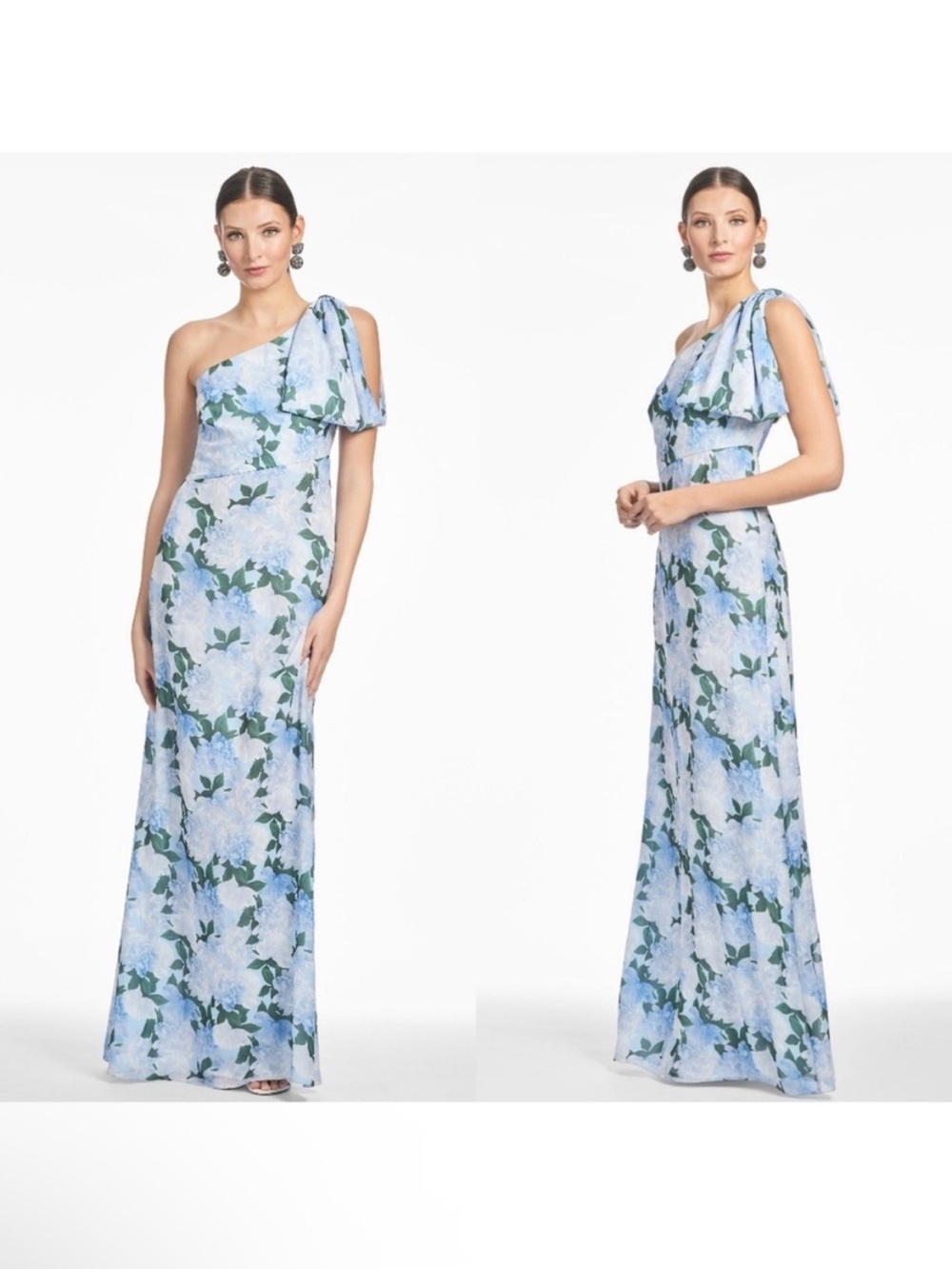 Sachin + Babi Pale Blue Floral One-Shoulder Gown
